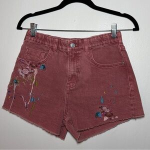 Pilcro Anthropologie Embroidered Floral Shorts XS Dusty Rose Boho